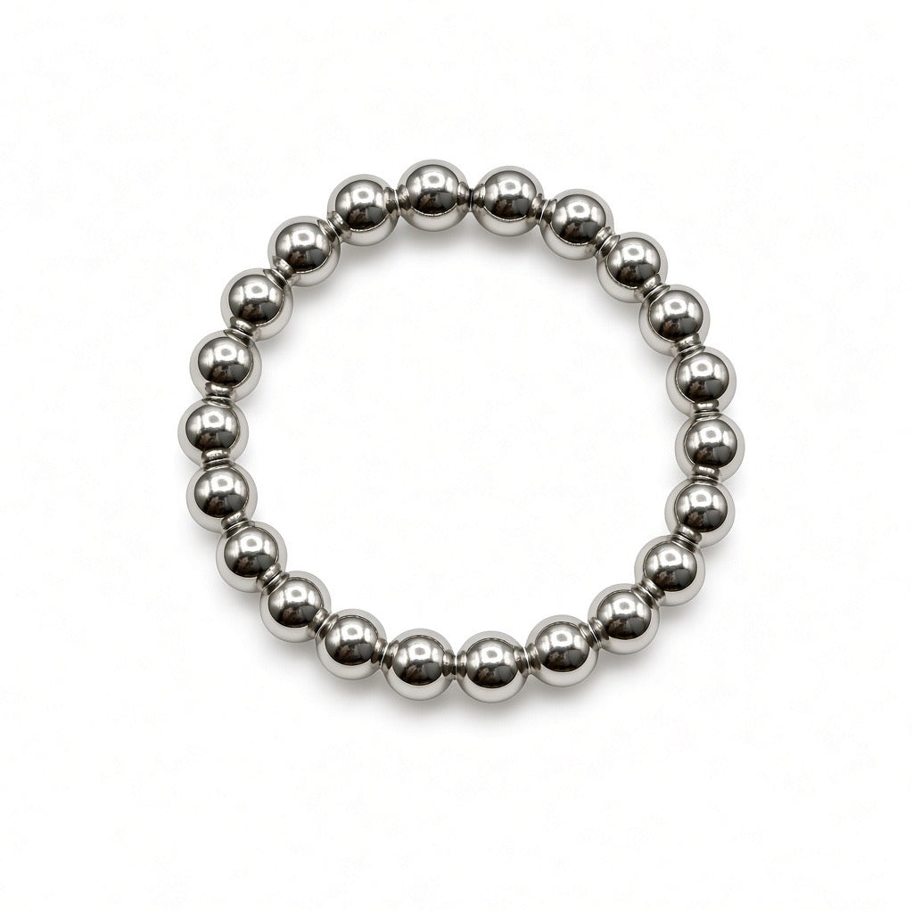 925 sterling silver beaded stacking ring, 3mm wire, close up angled view