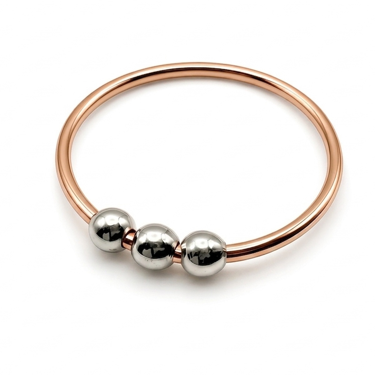 9ct rose gold band silver bead fidget ring