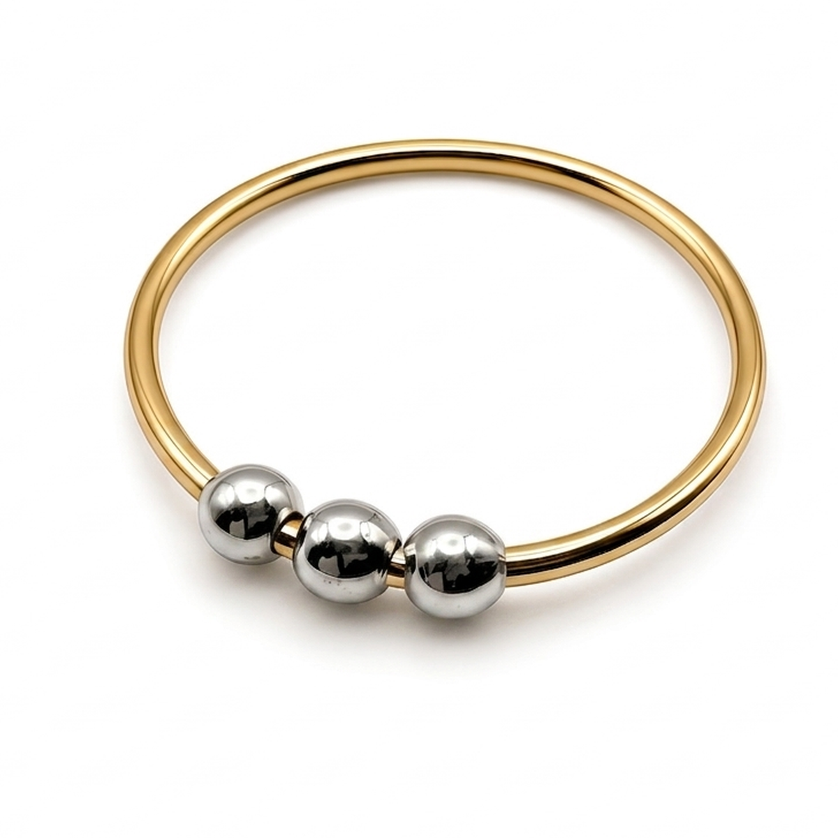 9ct yellow gold band silver bead fidget ring