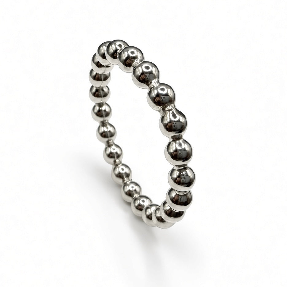 925 sterling silver beaded stacking ring, 3mm wire, angled view