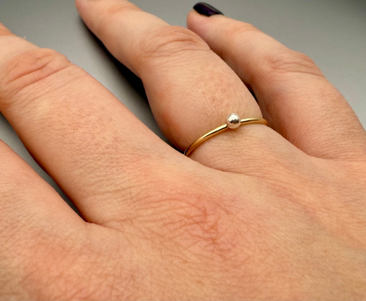 Beaded ring on finger