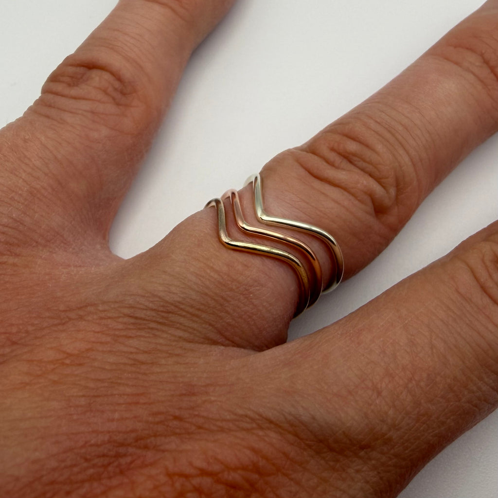 9ct gold wishbone ring worn on hand