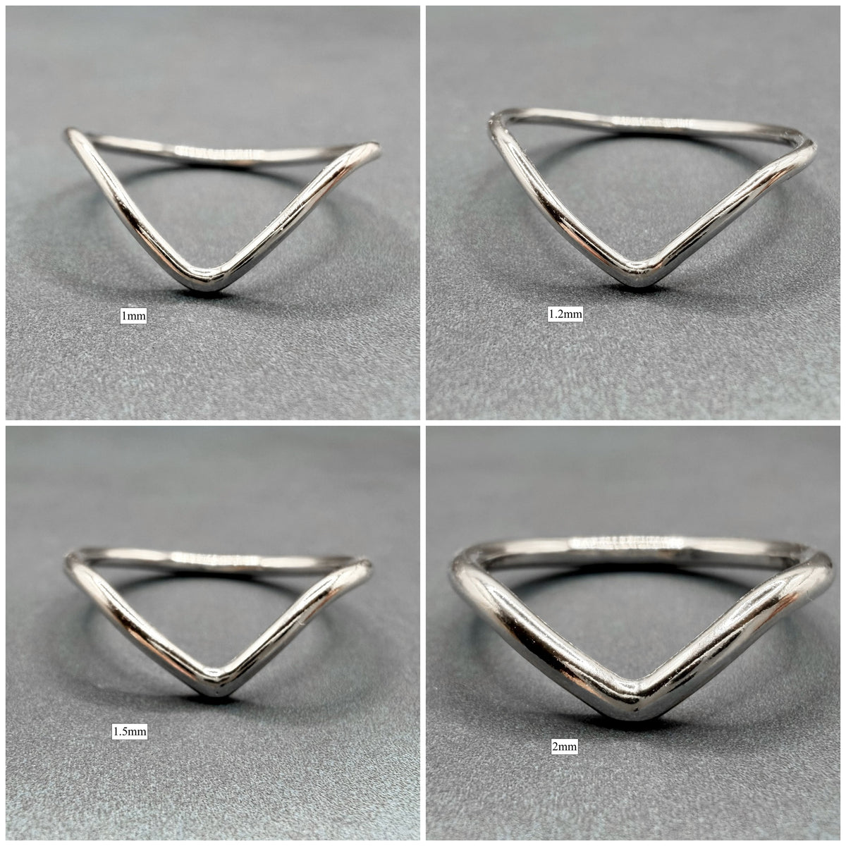 Sterling silver wishbone ring thickness comparison chart